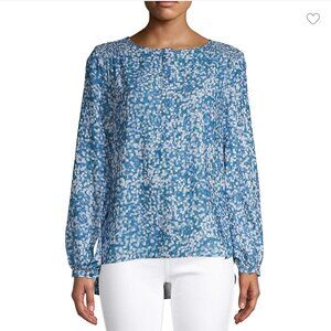 Halston blue square-print blouse